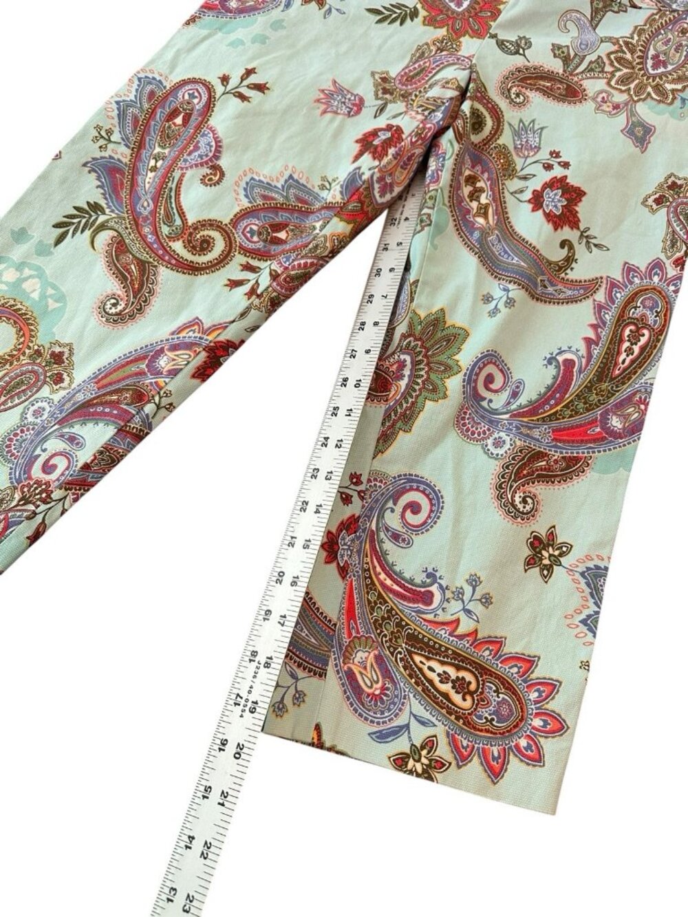 Randy Kemper Cropped Wide‎ Mint Green Capri Pants M Coastal Paisley Boho Resort - Picture 6 of 7